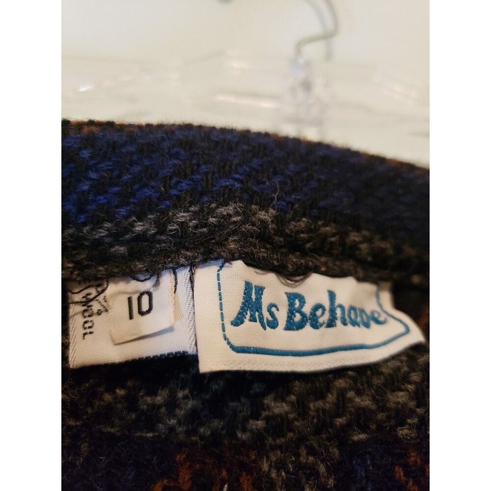 VTG Ms Behave Womens 10 Skirt Midi Length 100% Wool Lined Stripe Dark Academia - Picture 5 of 7